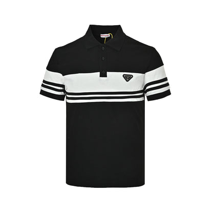 Prada striped triangle nameplate Polo short sleeves
