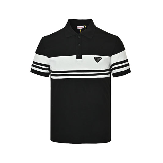 Prada striped triangle nameplate Polo short sleeves