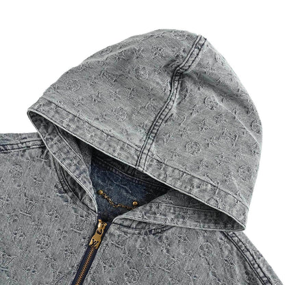 Louis Vuitton 25Fw allover printed old flower jacquard zipper hooded denim jacket