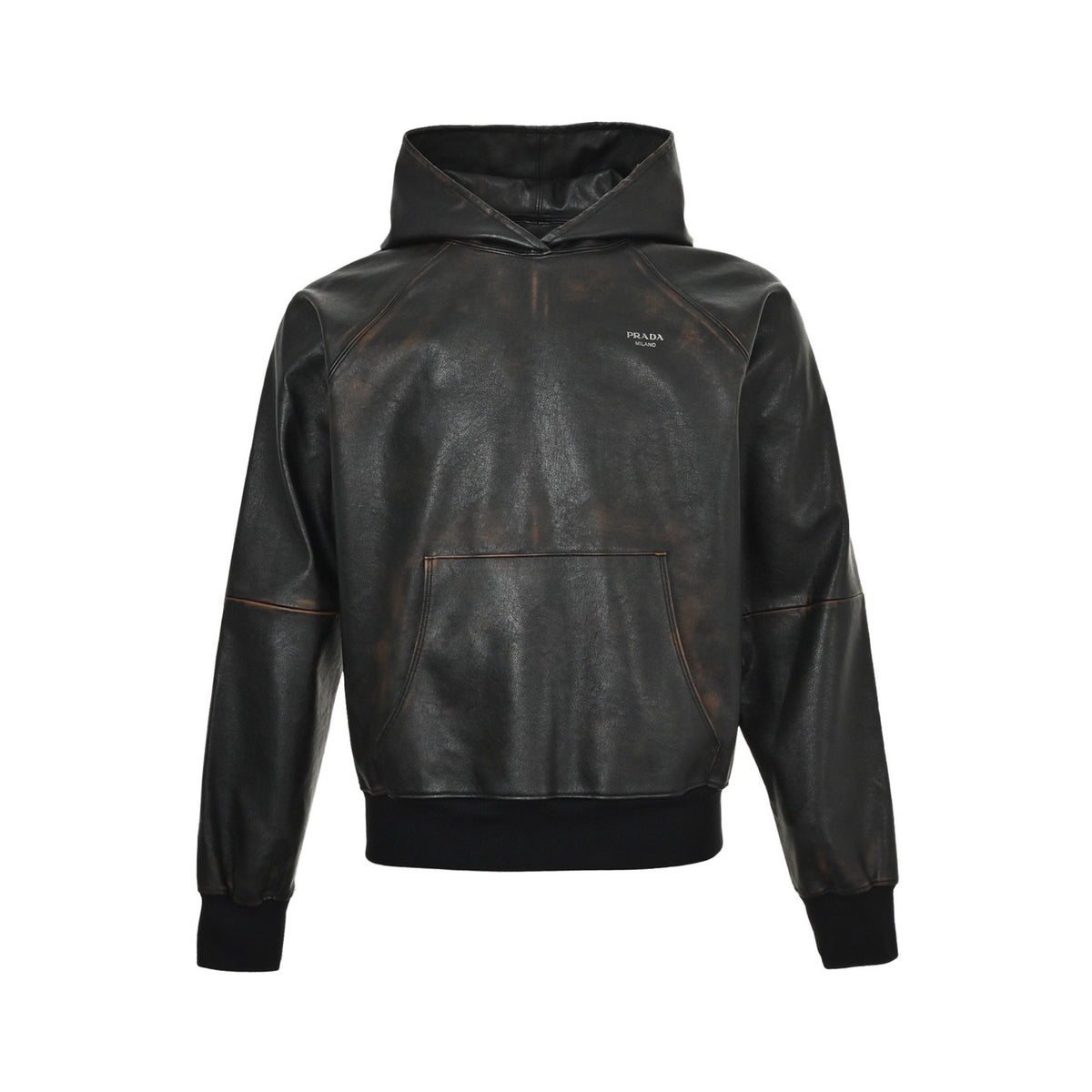 Prada 25Fw distressed raglan hooded leather jacket