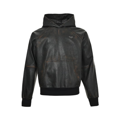 Prada 25Fw distressed raglan hooded leather jacket