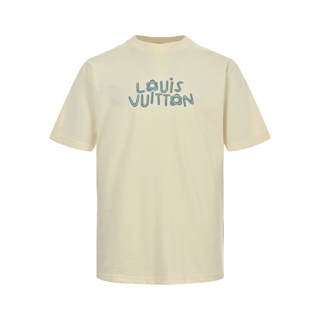 Louis Vuitton 24ss small blue flower embroidered letter short sleeves