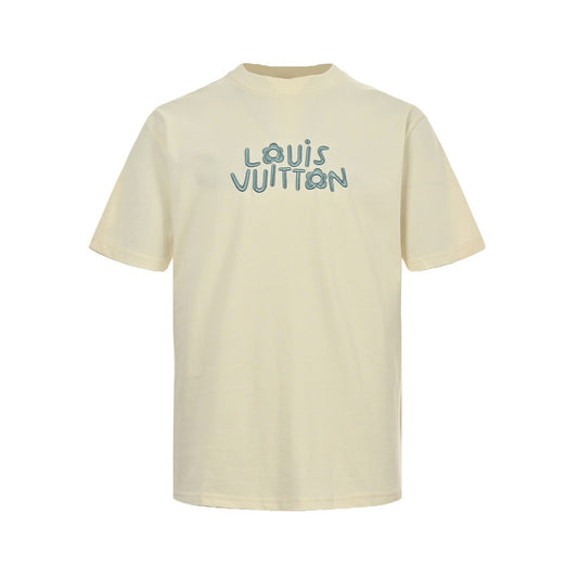 Louis Vuitton 24ss small blue flower embroidered letter short sleeves