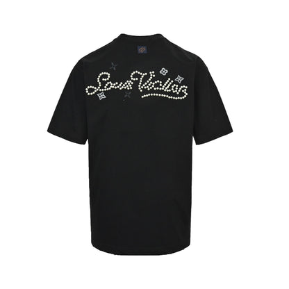 Louis Vuitton 26ss pearl letter embroidered short sleeves