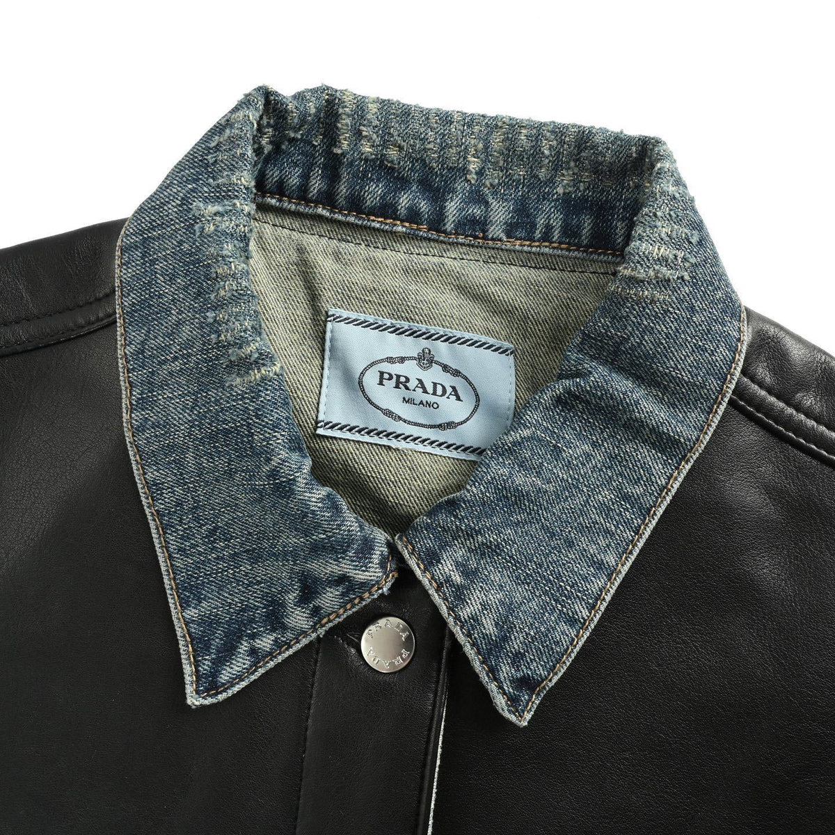 Prada 25Fw leather stitching denim jacket