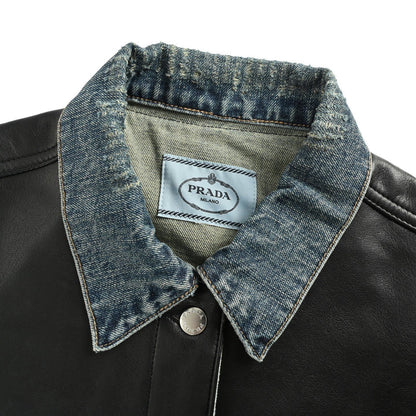 Prada 25Fw leather stitching denim jacket
