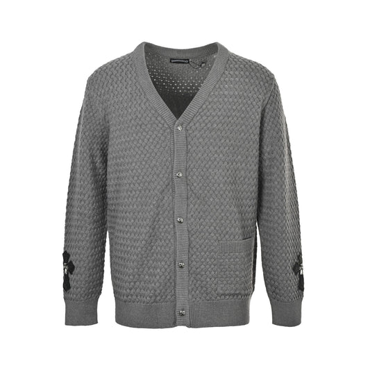 Chrome Hearts/Chrome Heart CH patched leather label knitted cardigan sweater