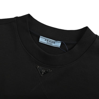 Prada neckline hand-stitched triangle logo long-sleeved T-shirt
