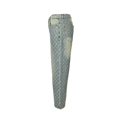 Louis Vuitton all-over printed jacquard straight washed jeans