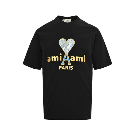 Ami 25ss burst pattern love letters laminated printed short sleeves
