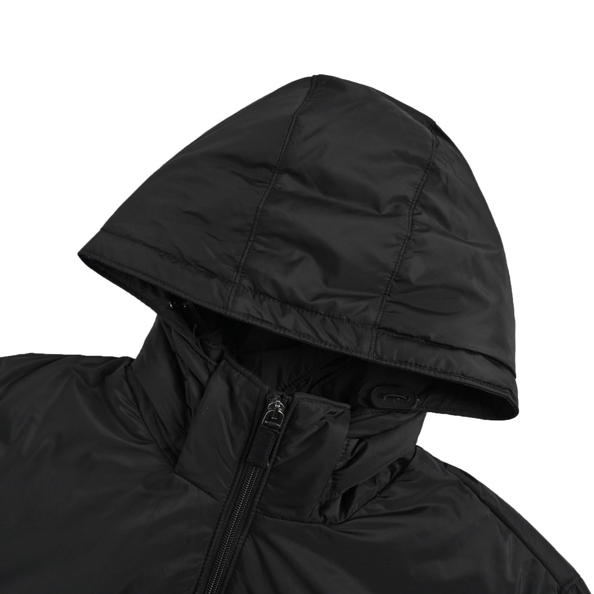 Prada triangle logo regenerated nylon hooded down jacket