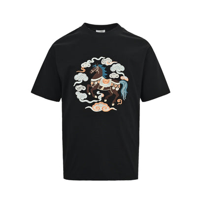 Dior 26ss Year of the Horse Limited Horse Steps Auspicious Clouds Embroidered Short Sleeves