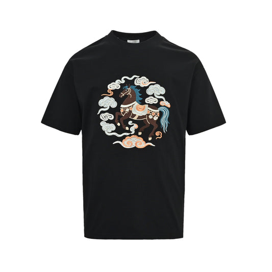 Dior 26ss Year of the Horse Limited Horse Steps Auspicious Clouds Embroidered Short Sleeves