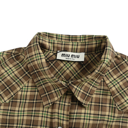 Miu Miu green plaid single-breasted long-sleeved shirt