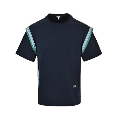 Loewe/Loewei embroidered logo striped trim short sleeves