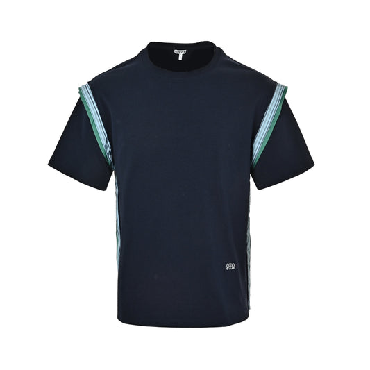 Loewe/Loewei embroidered logo striped trim short sleeves