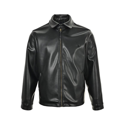 Ralph Lauren solid color leather jacket single