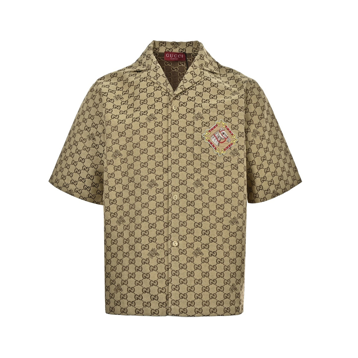 Gucci classic GG presbyopic embroidered Year of the Horse badge Cuban collar short-sleeved shirt