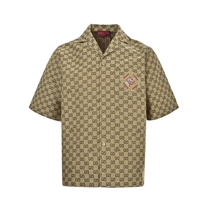 Gucci classic GG presbyopic embroidered Year of the Horse badge Cuban collar short-sleeved shirt
