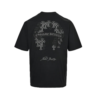 Chrome Hearts/Chrome Heart Cross Flower Cluster Embroidered Short Sleeve