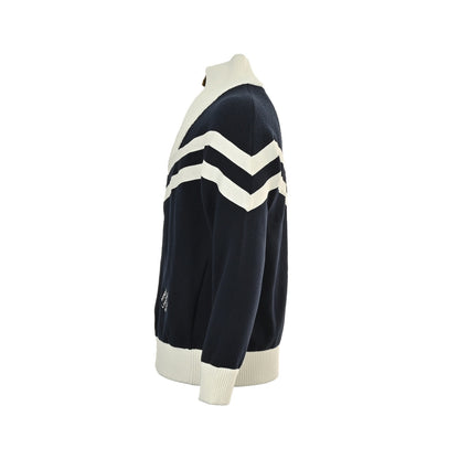 Louis Vuitton 24Fw stand collar striped contrast zipper knitted jacket