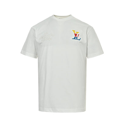Louis Vuitton colorful spelling embroidered round neck short sleeves