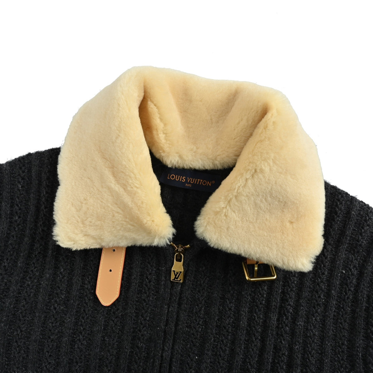 Louis Vuitton 25Fw cashmere fur collar zipper knitted jacket