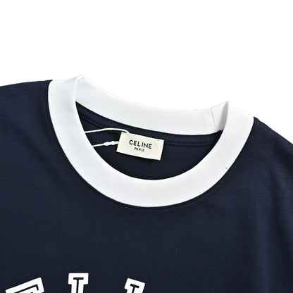 Celine 26ss contrast ribbed logo printed short sleeves