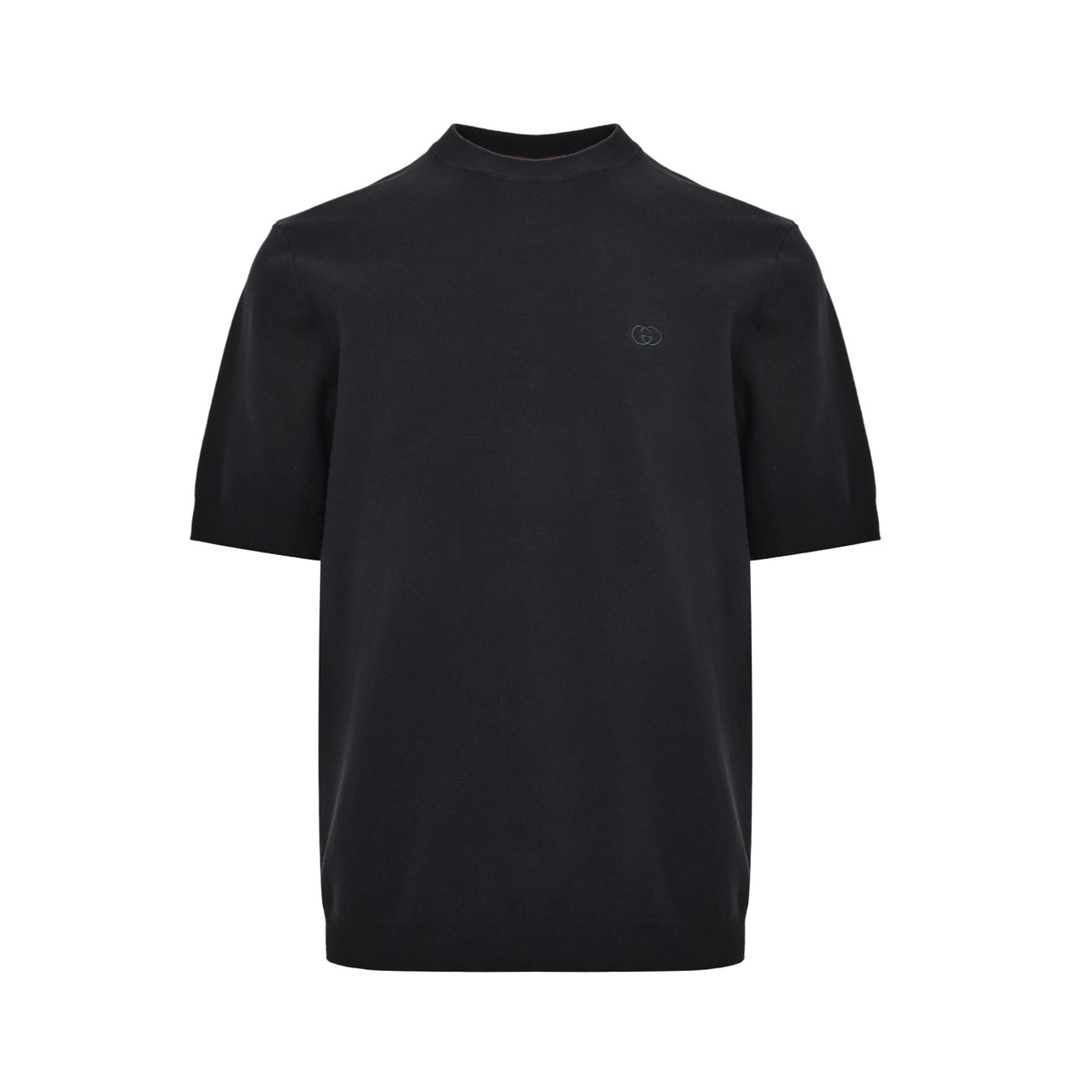 Gucci Double G embroidered mulberry silk and cotton blended knitted short sleeves