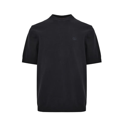 Gucci Double G embroidered mulberry silk and cotton blended knitted short sleeves