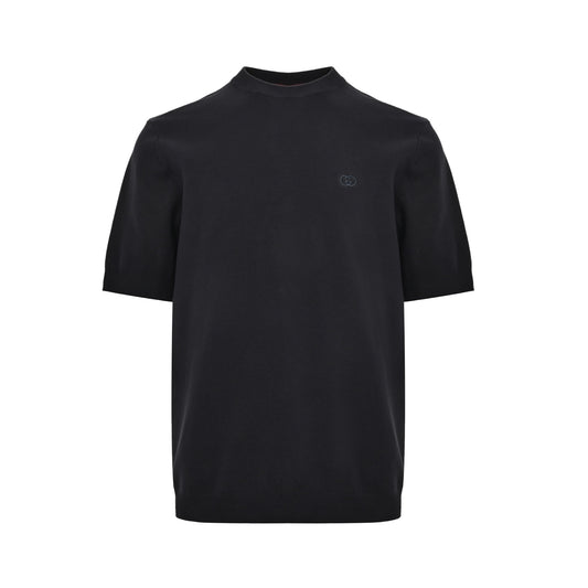 Gucci Double G embroidered mulberry silk and cotton blended knitted short sleeves