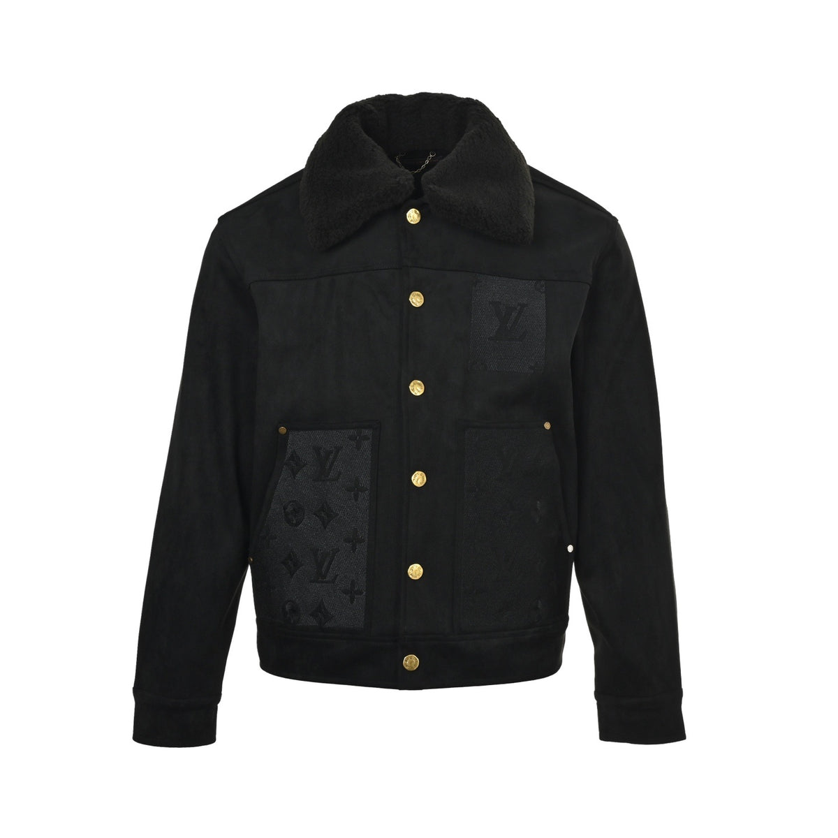 Louis Vuitton embossed embossed fur collar suede jacket