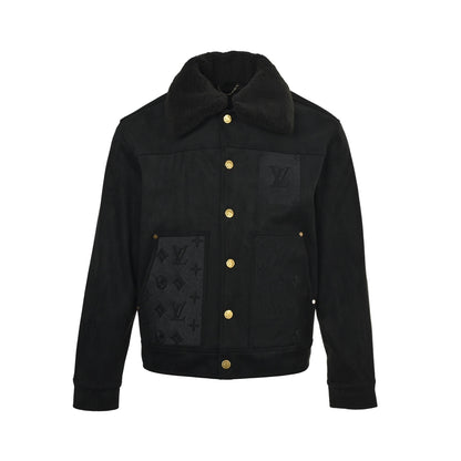 Louis Vuitton embossed embossed fur collar suede jacket