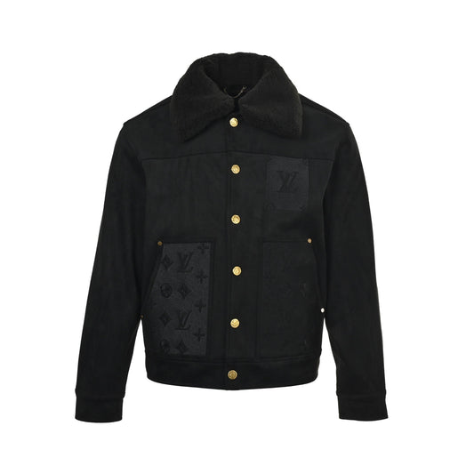 Louis Vuitton embossed embossed fur collar suede jacket