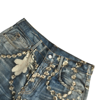 Acne Studios chain print dyed distressed jeans