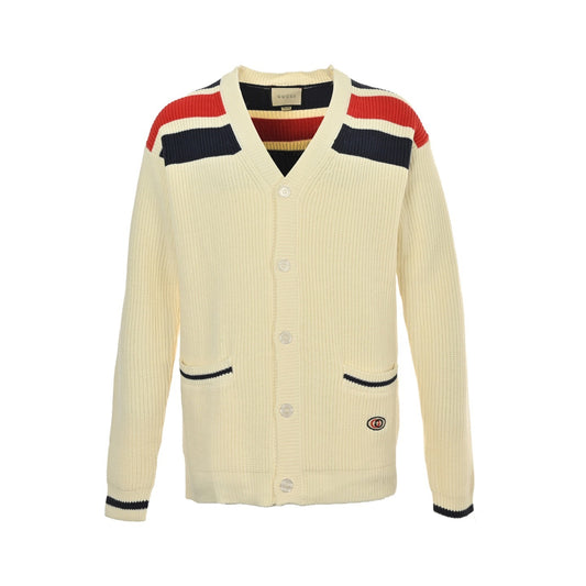 Gucci 25Fw contrast striped knitted cardigan sweater