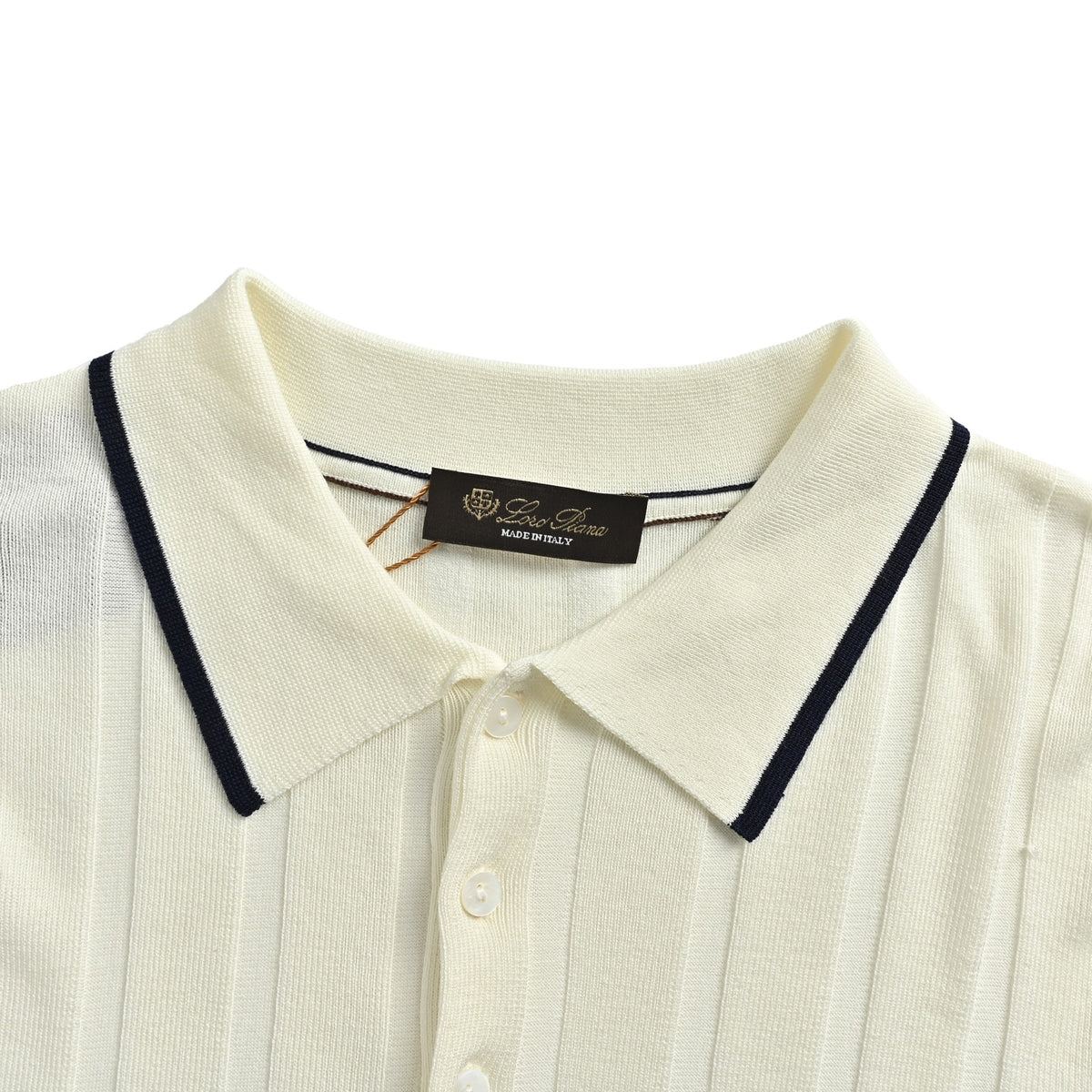 Loro Piana LP Black Border Collar Knitted Wool Polo Short Sleeve
