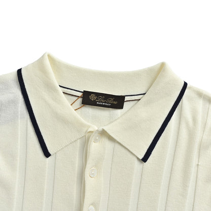 Loro Piana LP Black Border Collar Knitted Wool Polo Short Sleeve