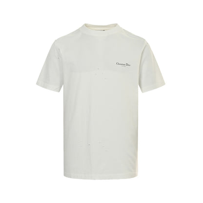 Dior 25ss lily of the valley print distressed hole short sleeves