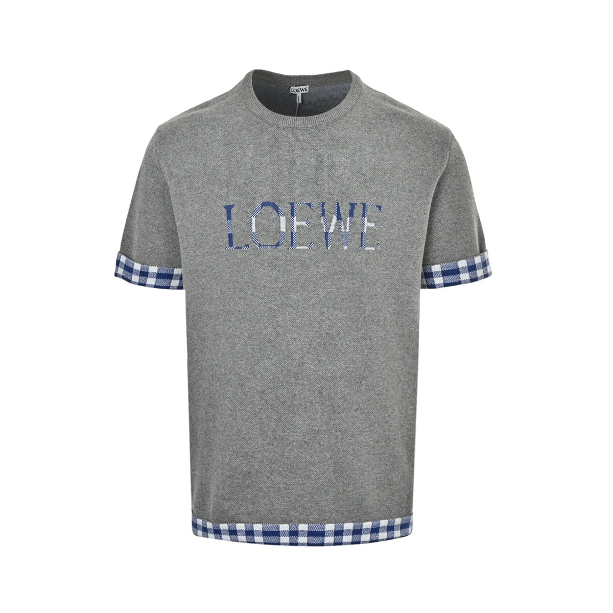 Loewe/Luo Yiwei 26ss plaid patchwork knitted short sleeves