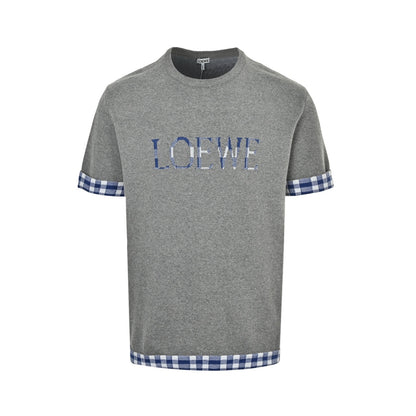 Loewe/Luo Yiwei 26ss plaid patchwork knitted short sleeves