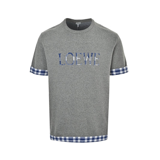 Loewe/Luo Yiwei 26ss plaid patchwork knitted short sleeves