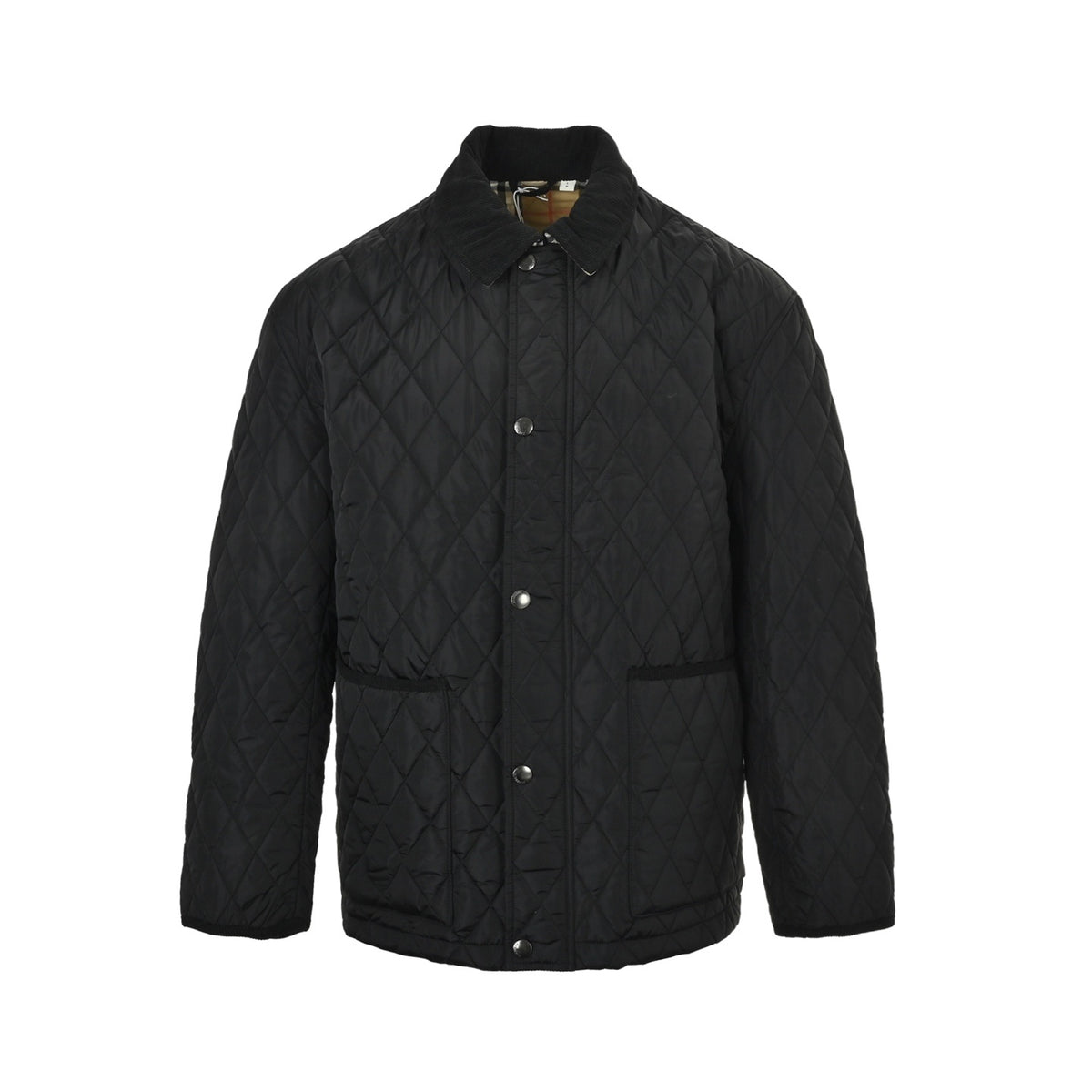 Burberry Corduroy collar pocket quilted plaid cotton jacket