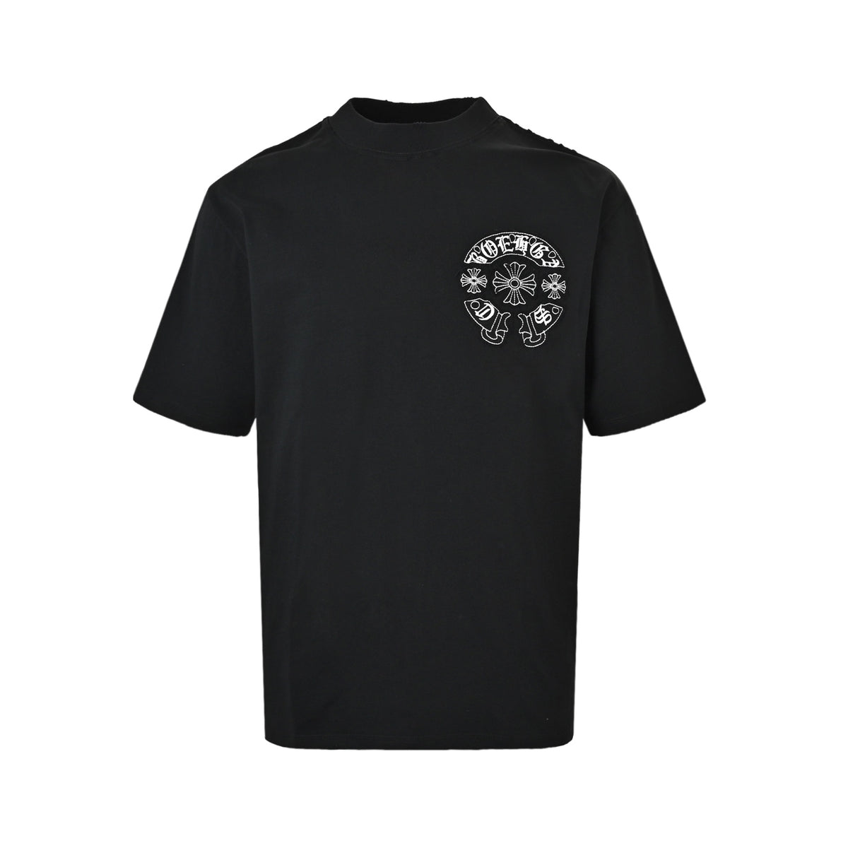 Chrome Hearts/Chrome Heart Heavy Horseshoe Patch Embroidered Round Neck Short Sleeve