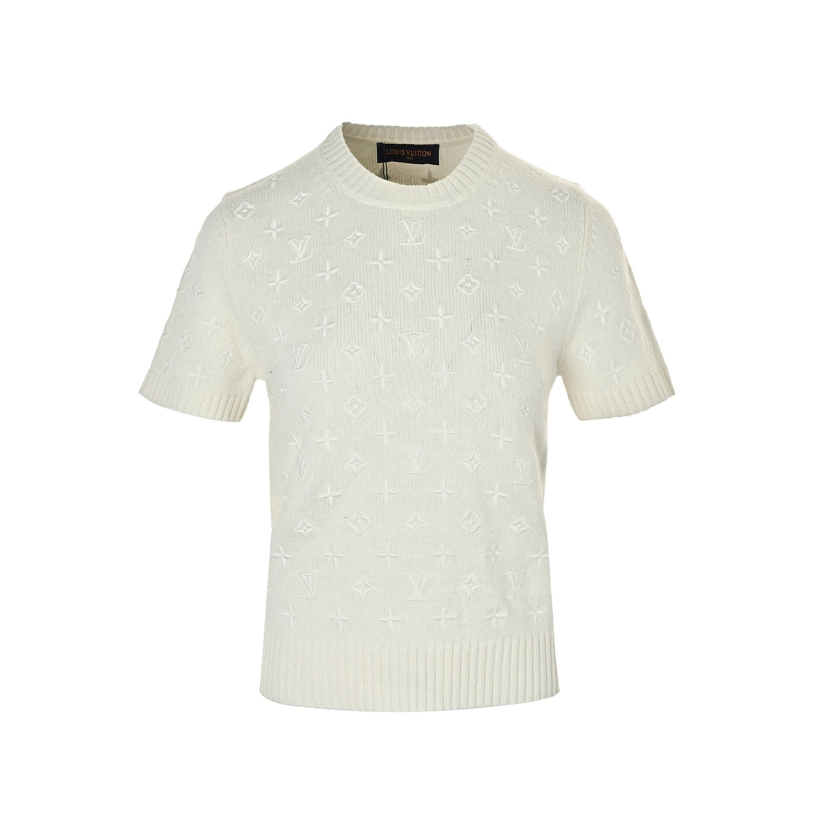 Louis Vuitton 26ss women's presbyopic embroidered knitted short sleeves