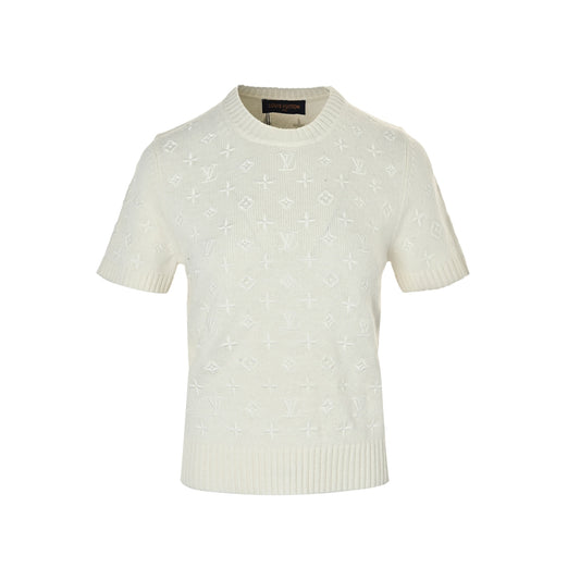 Louis Vuitton 26ss women's presbyopic embroidered knitted short sleeves