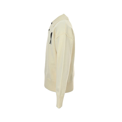 Ami Paris Love Jacquard Knitted Lapel Polo Sweater
