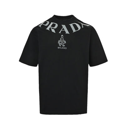 Prada 26ss flocked letter print short sleeves