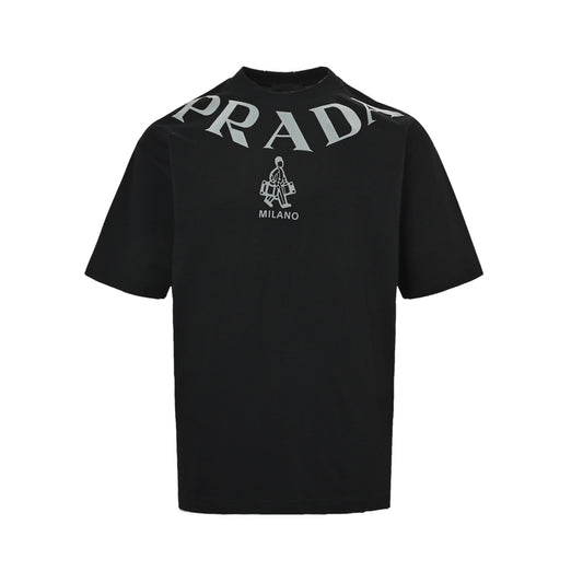 Prada 26ss flocked letter print short sleeves