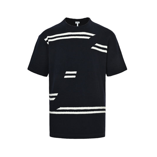 Loewe striped wool embroidered knitted short sleeves